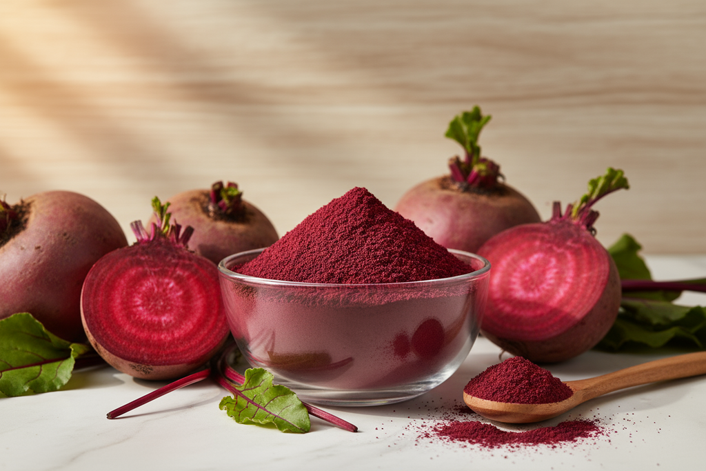 Experience the natural power of beetroots with GreenArogyaVeda Organic Beetroot Powder — a premium superfood crafted from hand-picked, organically grown beetroots.

This nutrient-rich powder is packed with iron, folate, vitamin C, fiber, and natural nitrates, making it one of the best natural supplements for energy, stamina, blood circulation, detox & glowing skin.

Our beetroots are sun-dried, non-GMO, chemical-free and processed using low-temperature grinding to preserve all essential nutrients.

✅ Benefi